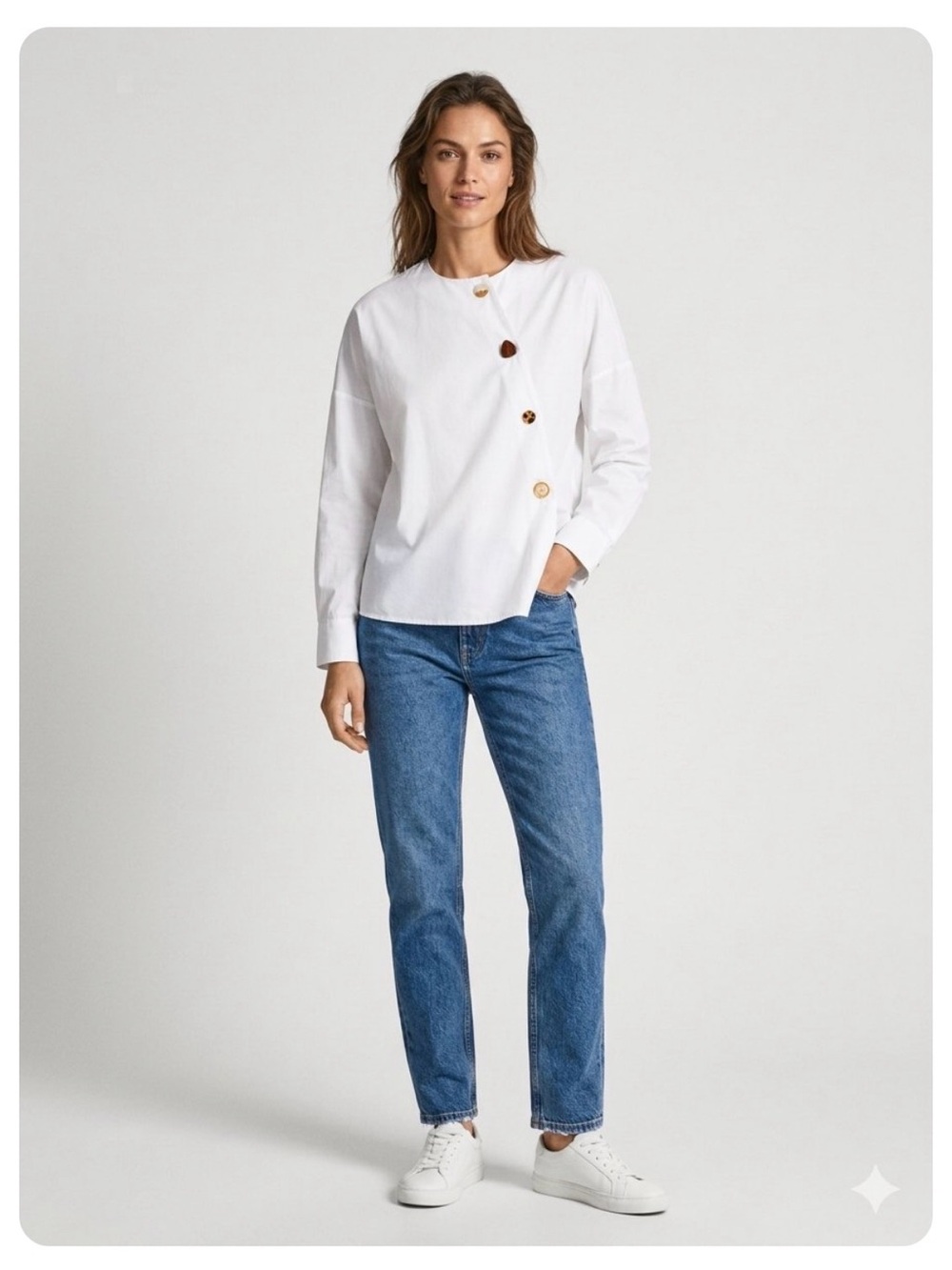 Mango White Asymmetric Button-Up Blouse - Size S